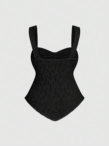 Sweetra Plus Size Women Bowknot Fashion Thick Strap Top - Black - View 2