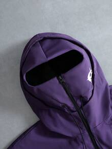 PAVTROS Men's Purple Autumn Streetwear Work Casual Hooded Double Layer Design,Half-Zip Embroidered Graphic Baggy Hoodie With Elastic Drawstring Hem For Men - Purple - View 5