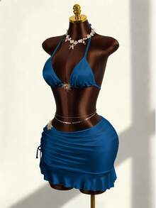 Zestiva Bộ đồ bơi cao cấp màu trơn gợi cảm dành cho nữ, có họa tiết mặt trời, thích hợp cho kỳ nghỉ biển. - Màu xanh ngọc - Xem 4