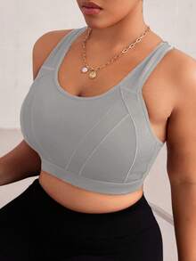 SHEIN Rhythm Era Plus Size Women One-Piece Underwire Sports Bra With Adjustable Racerback, High-Impact Support For Chinese New Year - Grey - View 3