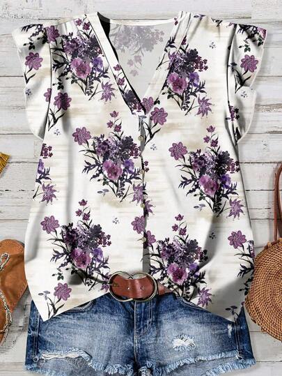 EMERY ROSE Camisa casual de mujer con estampado floral, adecuada para el verano