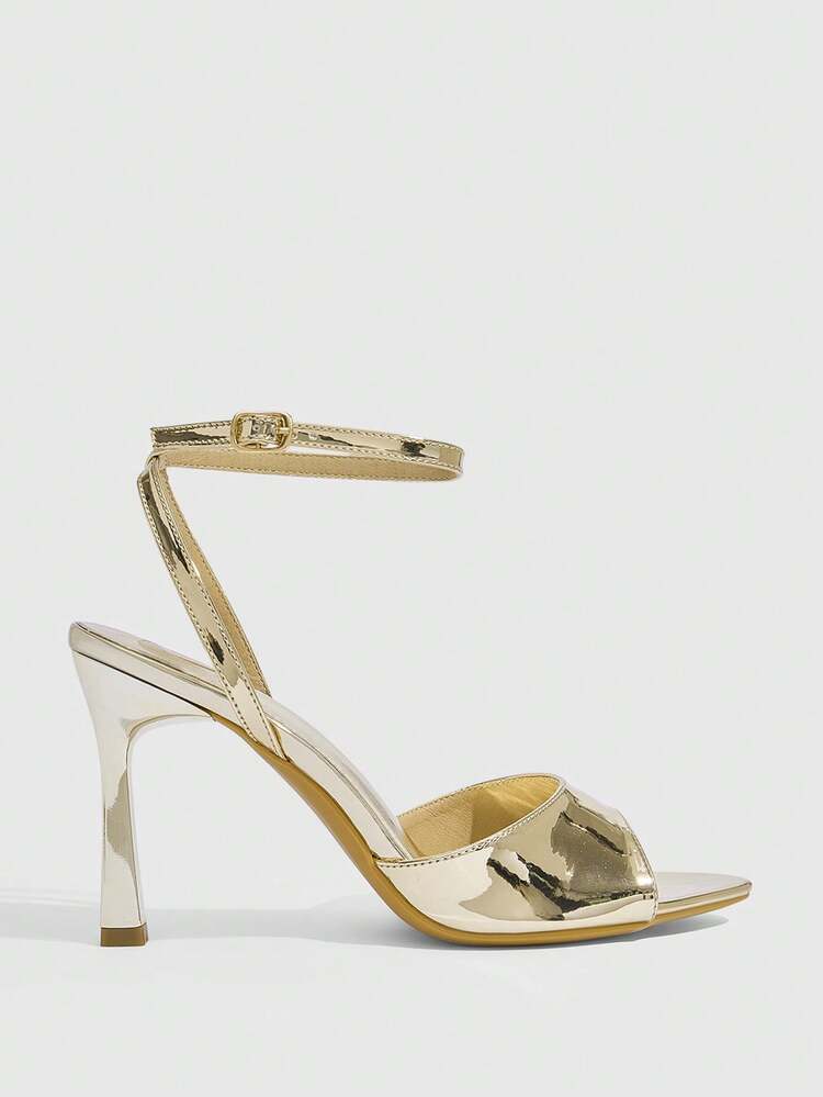 CUCCOO SZL Women Shoes Spring And Summer New Gold Piece Open Toe Ankle Strap Women's High Heel Sandals Fashion Comfortable Versatile Sexy Party Banquet Women's Sandals Open Toe Sandals Summer Shoes