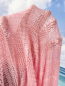 春夏新款亮泽纯色荧光黄纹理面料高弹性感镂空侧边修身黑色派对外出航海度假沙滩连衣裙女士浪漫度假连体泳衣罩衫 - 粉色 - 查看 5