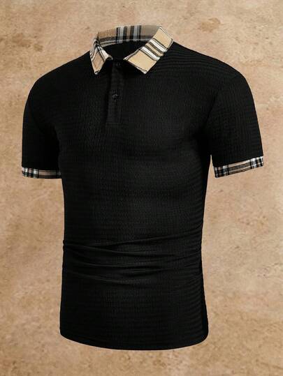 HIMLAND Kontrastowa, uniwersalna, dzianinowa koszulka polo z krótkim rękawem i półzapięciem na guziki, na lato, męska