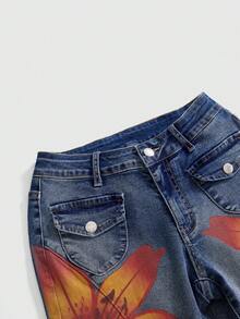 ROMWE Y2K Island Girl Low-Waist Skinny Printed Women's Jeans - Multicolor - View 5