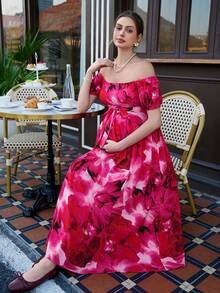 Momance Maternity Casual Floral Print One-Shoulder Dress - Multicolor - View 6