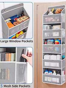 4/5 Layer Over Door Hanging Storage Bag, Multi Pocket Fabric Organizer, Non Woven Closet Hanging Organizer, Large Capacity Door Back Storage, Plush Toy Storage Bag, Clothes Storage Organizer, Space Saving Wall Storage Rack For Bedroom - Black - View 9
