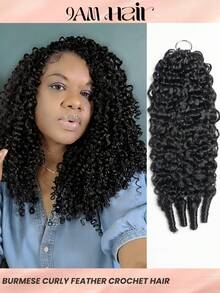 1 Pack Burmese Curly Feather Crochet Human Hair Extension Pre-Separated Invisible Crochet Hair For Knotless Boho Braids Reusable Water Wave Crochet Hair With Coil Ends Natural Black Light Wight Feather Crochet Hair 14-22 Inch - Natural Black - View 1