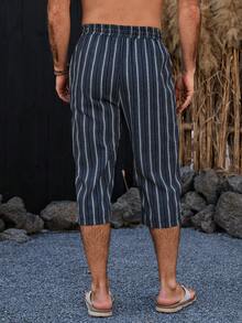 VENTUSAIL Men's Casual Pants With Line Print - Navy Blue - View 2