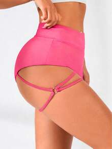 SHEIN Sports Solid Color Sexy High Waist Cut Out Sports Shorts - Pink - View 5