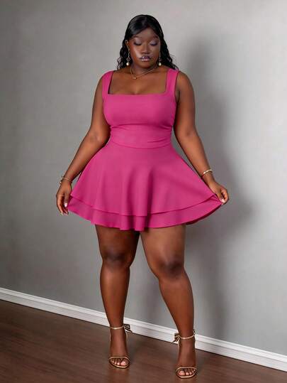 CurvyTilda Vestido mini blanco puro sin mangas con volantes, nuevo para primavera/verano 2025, casual, de vacaciones, romántico, básico, de calle, diario, sexy, elegante, para ir a trabajar, fiesta, discoteca, talla grande para mujer