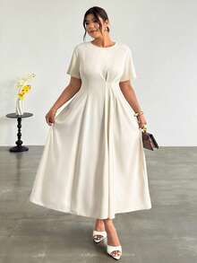 Firerie 女士新款多功能褶皱浅杏色休闲优雅仿亚麻面料连衣裙，适合度假、海滩、办公室、日常休闲穿着/节日/毕业典礼/商务休闲/吊带裙等场合，优雅经典简约连衣裙，优雅白色连衣裙，经典女装，端庄白色连衣裙，婚礼宾客礼服 - 杏色 - 查看 4