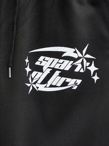 Modcrash Celana Pendek Pria, Streetwear Grafis Cetak Y2K, Potongan Longgar dengan Tali Serut, Musim Semi/Panas, Hitam, Unisex - Hitam - View 6