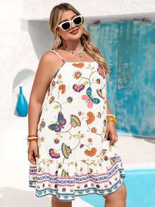 Vivid Eden Abito da vacanza con spalline sottili di taglia grande, outfit estivo casual, abito corto bianco con stampa farfalla carino, abiti estivi da donna, abito estivo carino da donna, abito da spiaggia, outfit da donna per crociera, abito con farfalle da donna, vestito da sole - Bianco - Visualizzare 3