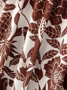 GlowEve CURVE Plus Size Women's Vintage Caramel Brown Patchwork Tropical Floral Print Square Neck Sleeveless Ruffle Hem Maxi Dress, High Waist Slimming Elegant Holiday Casual French Beach Street Daily Commute Sexy Romantic Business Date Party Spring Summer New Brown Flower Dress Brown Floral Summer Dress Women's Summer Dress Cute Summer Dress Summer Outfits Dress - Multicolor - View 3