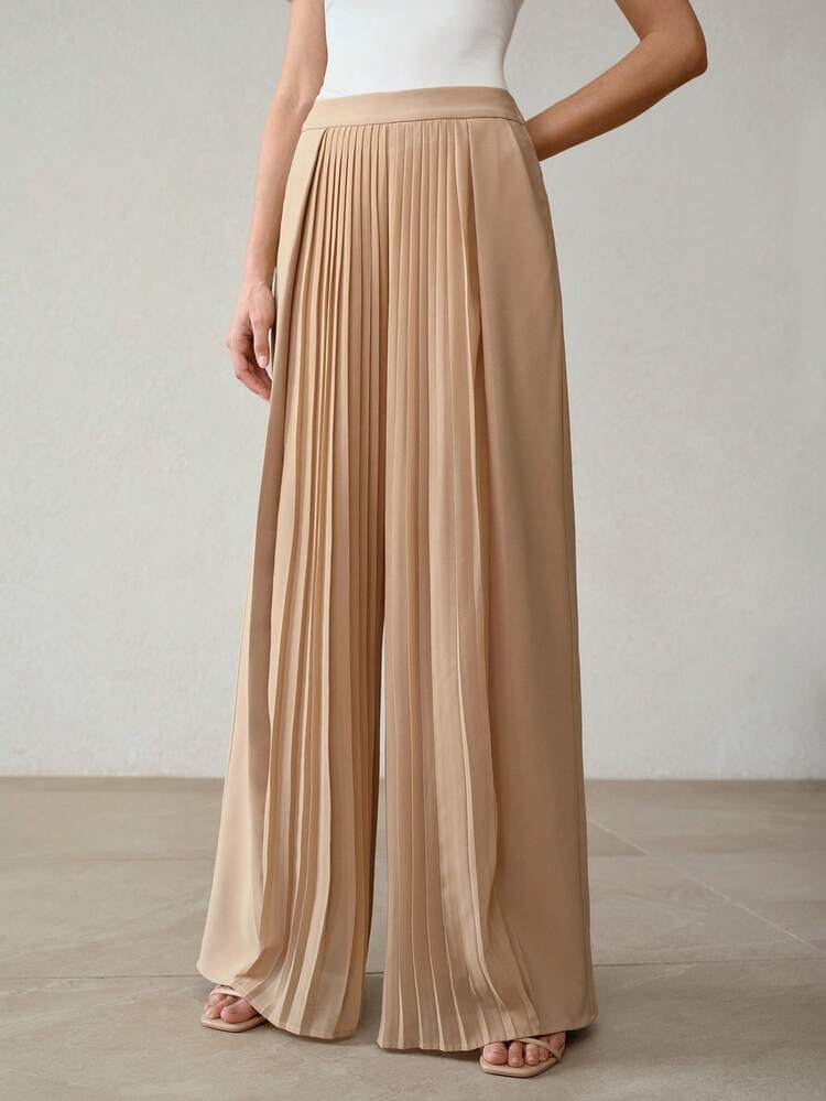 SUMMER NEW FASHION PLEATED PATCHWORK DESIGN CULOTTES, WOMEN KHAKI DRAPING WIDE LEG PALAZZO PANTS