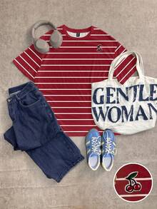 Attitoon Stripy T Shirt Cherry T-Shirt Red T-Shirt,Summer Top - Multicolor - View 4