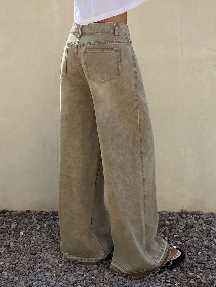 Women's Loose Fit Washed Khaki Jeans Summer