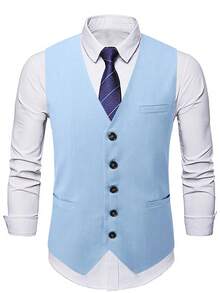 Manfinity Mode Áo vest không tay nam màu trơn tối giản phong cách thường ngày - Màu xanh nhạt - Xem 3