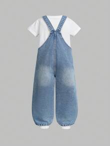 Genkimix Kids Quần yếm và áo liền quần denim cho bé gái, hàng mới về, kiểu dáng đường phố dễ thương, thêu hình trái tim, ống rộng, dáng suông, thoải mái và dễ mặc, phối cùng áo phông hoặc áo sơ mi đơn giản, cũng có sẵn họa tiết hoạt hình, phù hợp cho trường học, dã ngoại, du lịch, hoạt động gia đình, tiệc tùng và các dịp khác. - Rửa trung bình - Xem 2