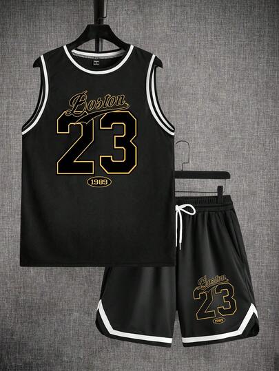 Manfinity ZONE917 Black Ribbed Tank Top Set For Men (Standard Sizes),Back To School