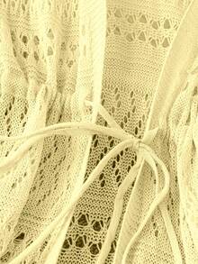 Franclia Plus Size Women's Solid Color Beach Resort Romantic Crochet Net Drawstring Tie Bow Cardigan Western Wear - Yellow - View 4