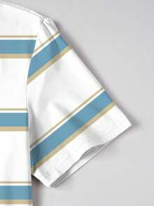 Claim Dot Men's Korean Retro Lightweight Striped Contrast Color Polo Shirt - Multicolor - View 4