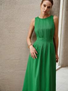 MOTF PREMIUM ĐẦM XẾP NẾP CỔ TRÒN - màu xanh lá - Xem 6