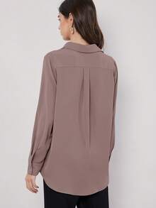 BizChic Women's Solid Color Lapel Cardigan Long Sleeve Drape Shirt, Basic Urban Commute Style, Simple Elegant Business Casual Outfit For Ladies, Teachers, Office Wear, Autumn - Dusty Purple - View 7