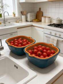 6/2 Pieces, Colander, Double Drain Basket, Plastic Colander Basket, Reusable Washing Basket, Kitchen Household Colander, Fruit And Vegetable Washing Basket, Kitchen Supplies, Kitchen Gadgets, Kitchen Accessories - Multicolor - View 4