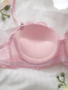DelicateAllure Áo ngực ren có gọng dành cho nữ, có đệm mút không thể tháo rời, cỡ 1/2. - Hồng - Xem 4