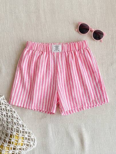 Woven Striped Letter Print Leisure Shorts
