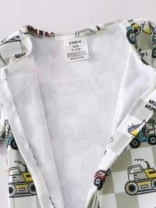 Bộ đồ ngủ liền thân ôm sát cho bé trai, in hình xe hoạt hình, tay ngắn. - Nhiều màu - Xem 3