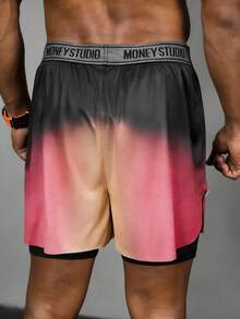 Acti Log Men's Letter Waistband Tie-Dye Print Pocket Double Layer Sports Shorts Sweat Pants - Multicolor - View 2