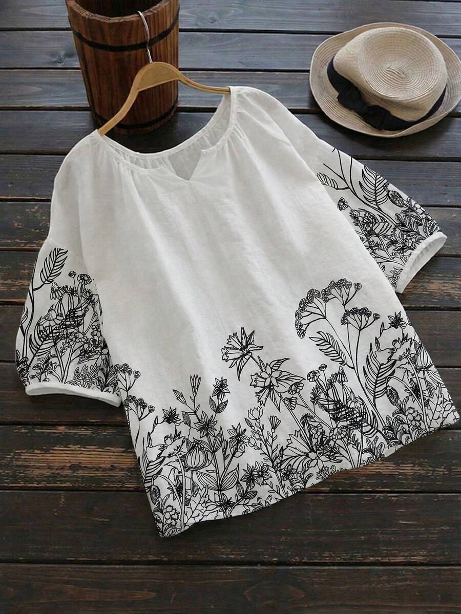 GlowEve Áo sơ mi nữ cổ bẻ in hoa, kiểu dáng thường ngày, giảm giá. - trắng - Xem 1