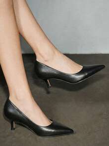 Giày đế xuồng đế bằng kiểu Pháp cổ điển tối giản thoải mái thời trang mới 2024 cho nữ, mũi nhọn / mũi tròn, phù hợp để đi làm, đi làm, xuân / thu, mọi mùa, giày cao gót bằng da bóng thanh lịch nơi công sở chất lượng xã hội phong cách đường phố - màu đen - Xem 2