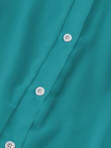 Franclia Turndown Collar Basic Transparent Solid Minimalist Shirt - Teal Blue - View 5