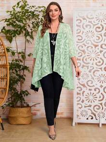 EMERY ROSE 秋冬季大码女式提花七分袖开襟休闲度假外套 - 薄荷綠 - 查看 3