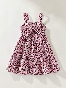 Maija Kids Maija Kids 1 chiếc đầm không tay in họa tiết da báo màu hồng, kiểu dáng thanh lịch, thoải mái, thích hợp cho bé gái mặc hàng ngày, đi học, dã ngoại, họp mặt, lễ hội, mùa xuân và mùa hè. - Hồng - Xem 2