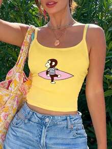 Y2K Cute & Playful Summer Vacation Women Casual Spaghetti Strap Tank Top - Multicolor - View 4