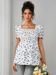 Momance Maternity Elegant Ditsy Floral Slim Fit Blouse - White - View 4