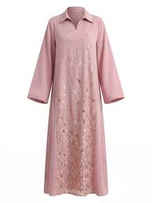 Yasmyna Đầm maxi Thổ Nhĩ Kỳ thanh lịch, tay dài, phối ren thêu và đính sequin, màu mơ, dành cho nữ, thích hợp cho mùa xuân/hè, và áo abaya truyền thống Ả Rập. - Hồng - Xem 8