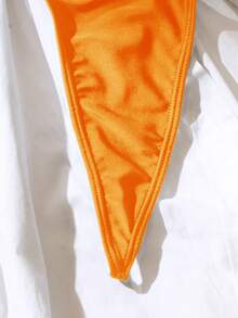 Swim SXY Women's Sexy Micro Triangle Cup Halter Tie Low Waist Triangle Bikini Set, Summer New Arrival - Orange - View 5