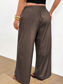 Lounesse Plus Size Women Loose Casual Wide Leg Pants With Tie Waist Wide Pants For Women Casual Outfit For Women - Apricot - View 4