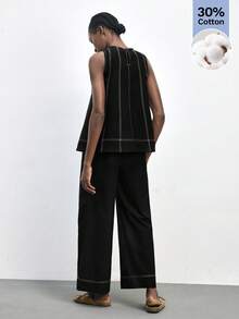 SHEIN Maija MAIJA 度假风荷叶边饰吊带背心和长裙两件套 - 黑色 - 查看 9