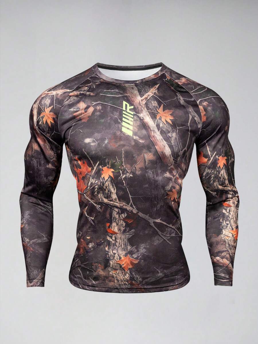 Acti Log Áo thun nam tay raglan cổ tròn tay dài, kiểu dáng thường ngày, thoải mái, thoáng khí, thích hợp cho thể thao. - màu nâu - Xem 1