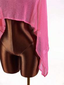 Amplova 女士粉色仿毛皮针织罩衫，多功能肩部设计，适合作为泳衣罩衫、日常穿着、海滩、音乐节等场合，性感又时尚。 - 粉色 - 查看 4