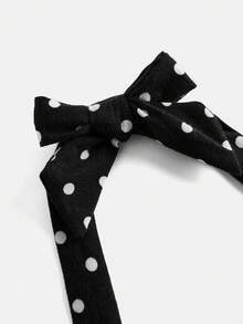 Girlism 少女夏季休闲波点印花前扭结露背连衣裙 - 黑色 - 查看 6