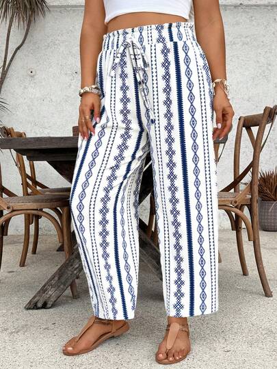 SHEIN VCAY 大码度假几何印花裤