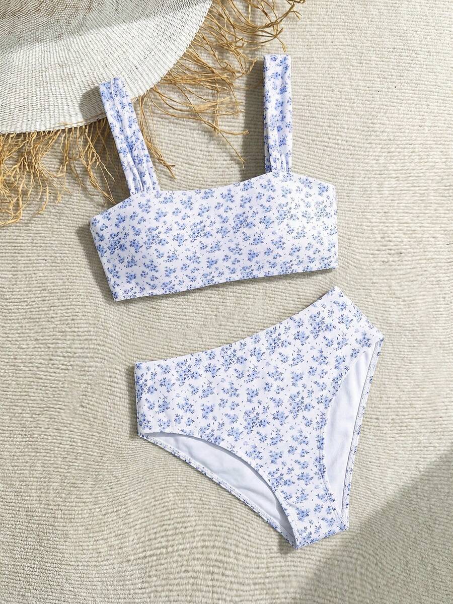 少女夏季沙滩装套装,随机碎花印花。 - 彩色 - 查看 1